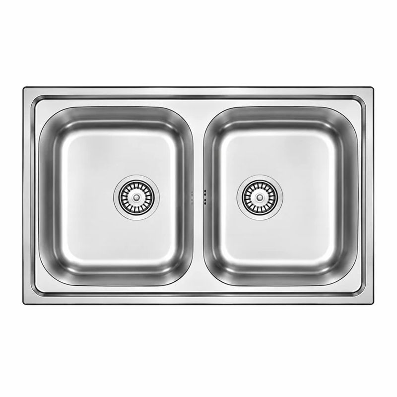 Évier Inox 80×50 cm – 2 Cuves Carrées