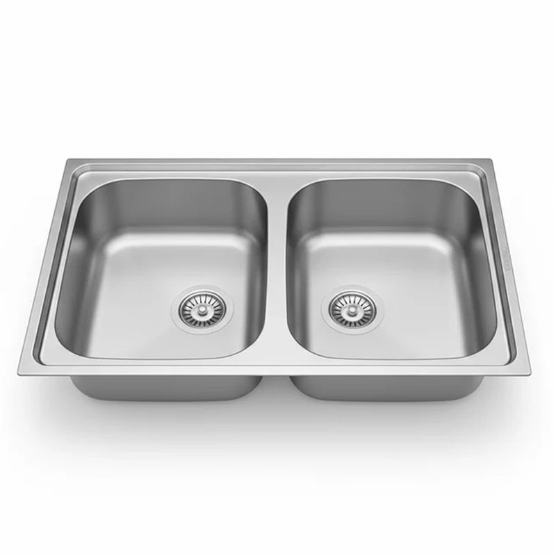 Évier Inox 84×48 cm – 2 Cuves Carrées Encastrables