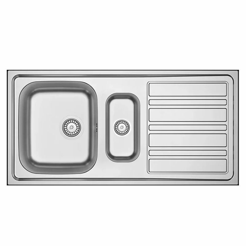 Evier Inox 100x50 cm - 1 Grande Cuve + 1/2 Cuve + Égouttoir Encastrable