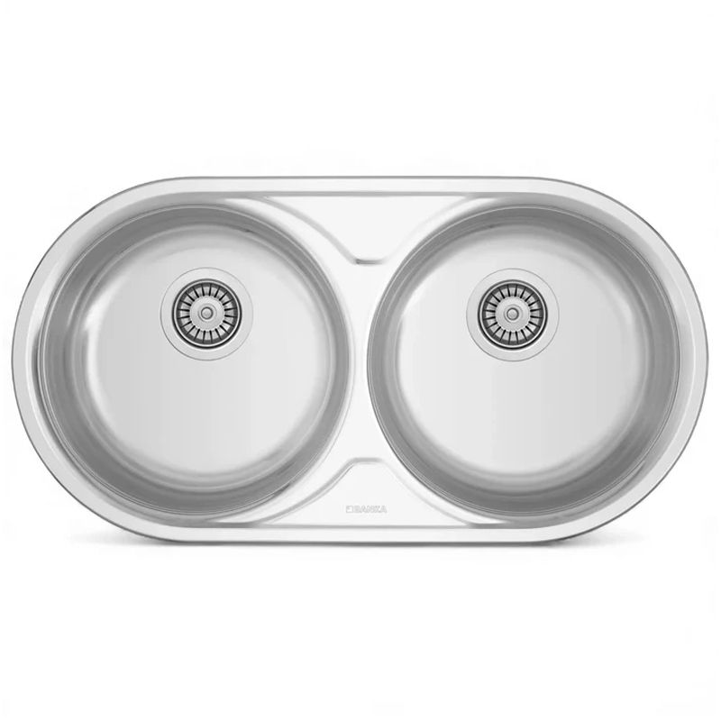 Évier Inox 85×45 cm – 2 Cuves Rondes Encastrables
